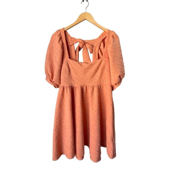 Free People Babydoll Puff Sleeves Violet Mini Dress In Grapefruit/Coral Size M - Picture 4 of 11